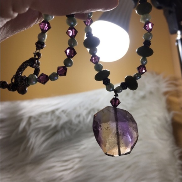 Artisan Fluorite, Pearl and Jade Sterling Necklace - Picture 8 of 8
